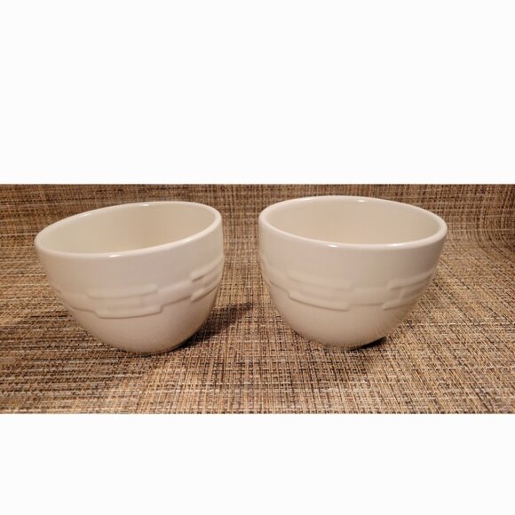 2 Longaberger Pottery Woven Traditions Ivory Custard Cup Ramekins Dessert Bowls - Picture 1 of 12